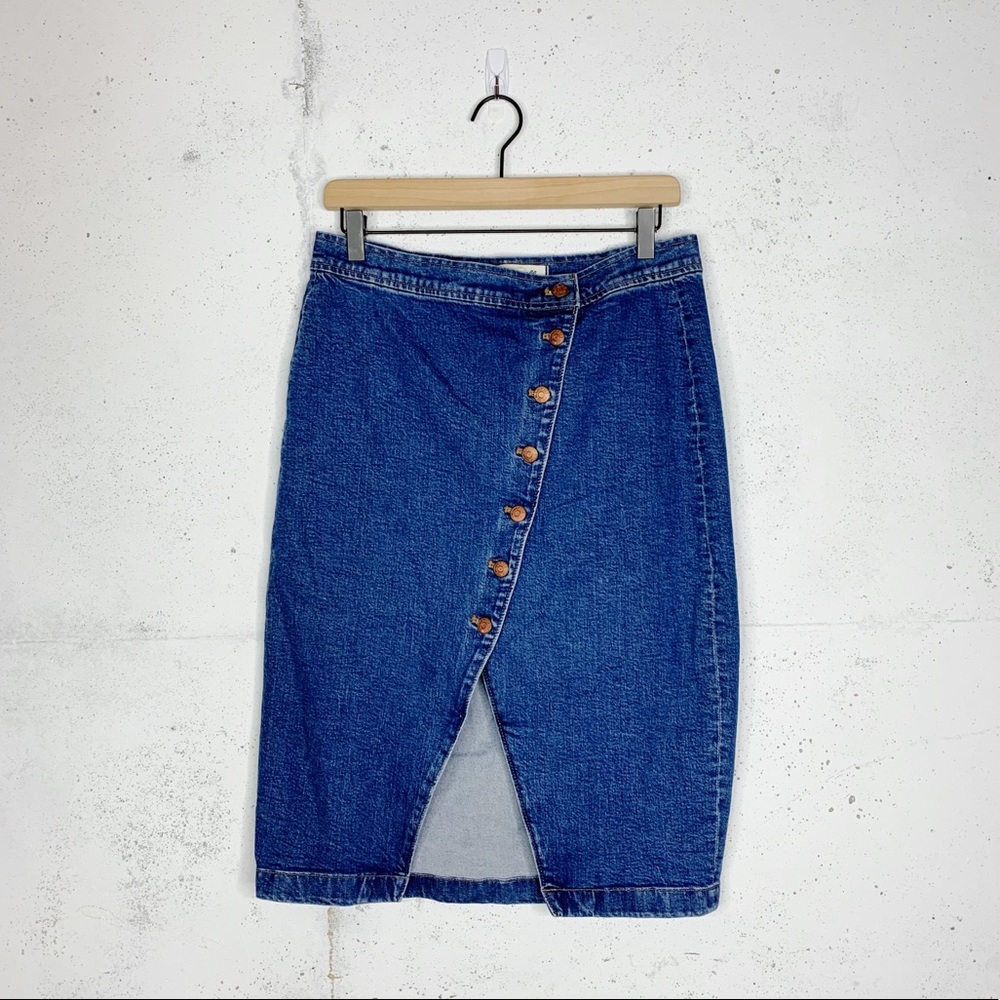 Madewell Asymmetrical Knee Length Denim Button Skirt Size 30